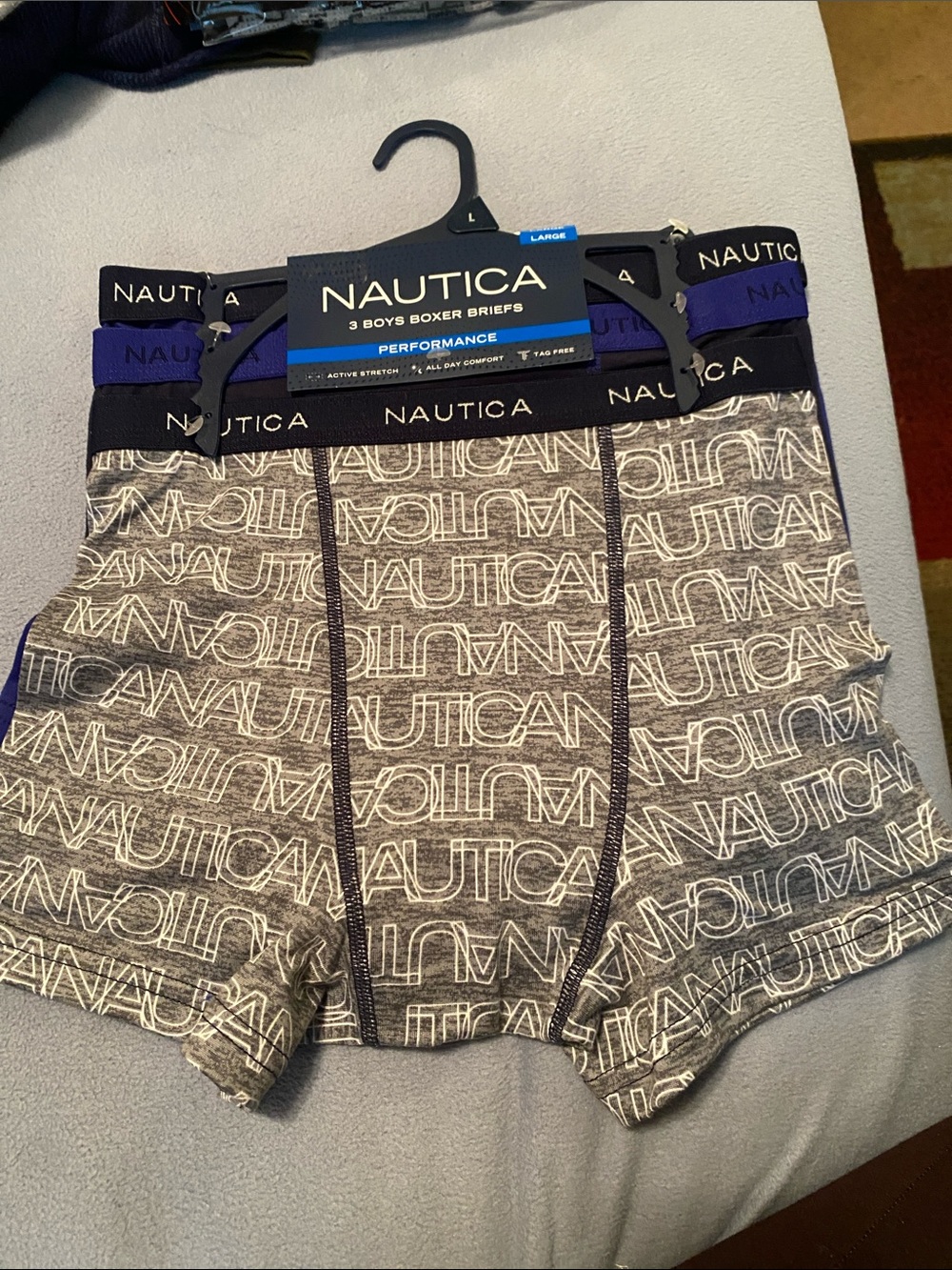 Nautica Boys Gray Logo Performance Boxer Briefs with Navy Waistband - 3 Pack